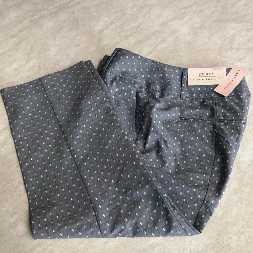 Ann Taylor Women's Curvy Cropped Leg Trouser Pants Gray White Diamond Size 2P - Picture 13 of 14
